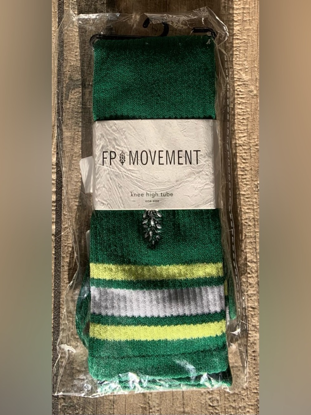 Free People Movement ~ Knee High Logo Stripe Socks ~ Green/Verde * NWT - Picture 3 of 16